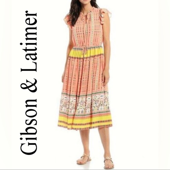 Gibson Latimer Dresses & Skirts - Gibson Latimer ~  Midi Cinch-Waist Ruffle Cap Sleeve Dress Size Large